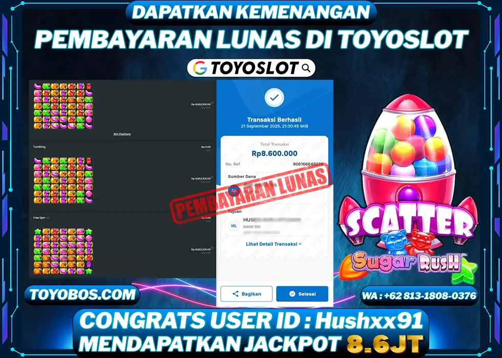 TOYOSLOT - BUKTI KEMENANGAN Sugar Rush Rp8,600,000,- LUNAS
